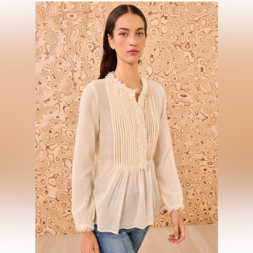 Ulla Johnson Cosmia Tunic Cream Pleated Pintuck Peplum Blouse - Picture 3 of 14